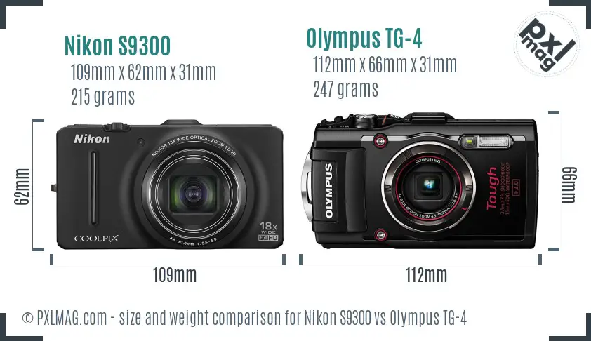 Nikon S9300 vs Olympus TG-4 size comparison
