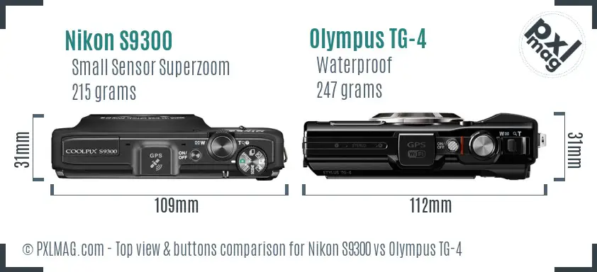 Nikon S9300 vs Olympus TG-4 top view buttons comparison