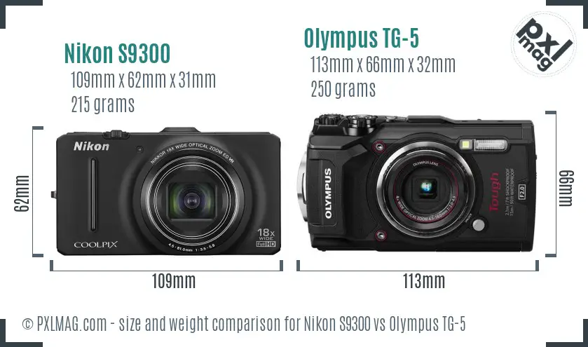 Nikon S9300 vs Olympus TG-5 size comparison