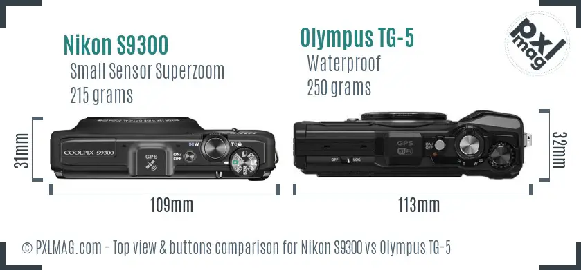 Nikon S9300 vs Olympus TG-5 top view buttons comparison