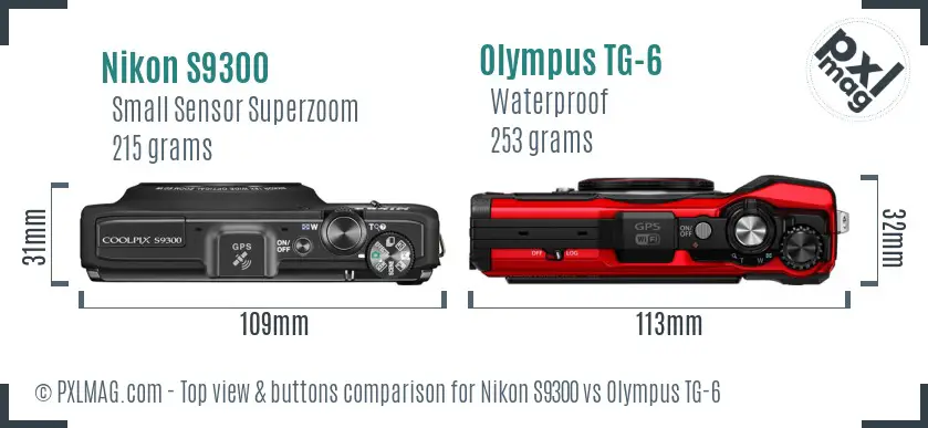 Nikon S9300 vs Olympus TG-6 top view buttons comparison