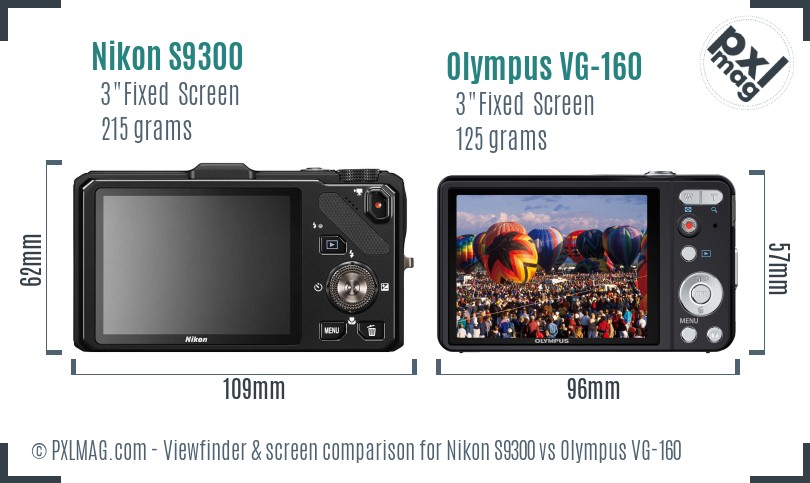 Nikon S9300 vs Olympus VG-160 Screen and Viewfinder comparison