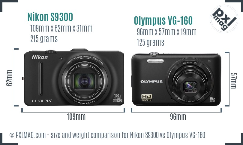 Nikon S9300 vs Olympus VG-160 size comparison