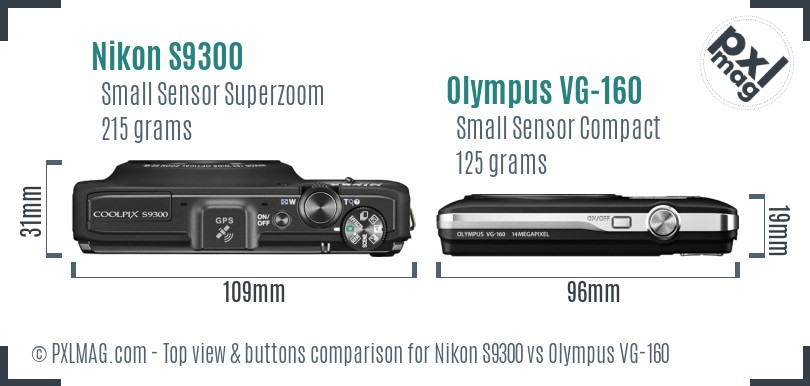 Nikon S9300 vs Olympus VG-160 top view buttons comparison