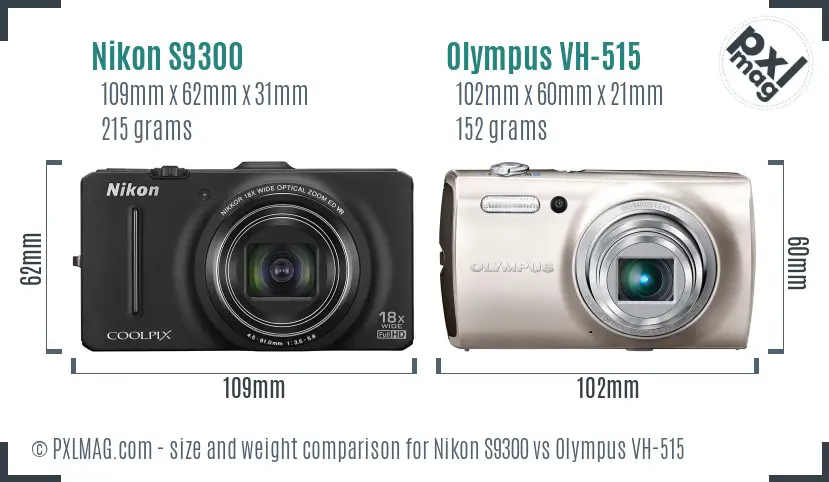 Nikon S9300 vs Olympus VH-515 size comparison