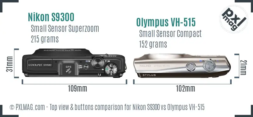 Nikon S9300 vs Olympus VH-515 top view buttons comparison