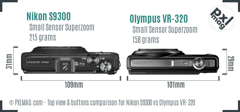 Nikon S9300 vs Olympus VR-320 top view buttons comparison Nikon S9300 vs Olympus VR-320 top view buttons comparison