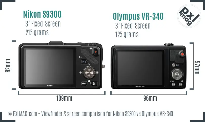 Nikon S9300 vs Olympus VR-340 Screen and Viewfinder comparison