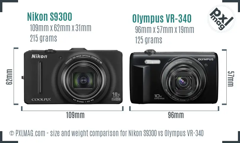 Nikon S9300 vs Olympus VR-340 size comparison