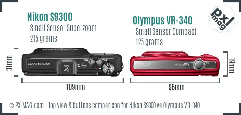 Nikon S9300 vs Olympus VR-340 top view buttons comparison