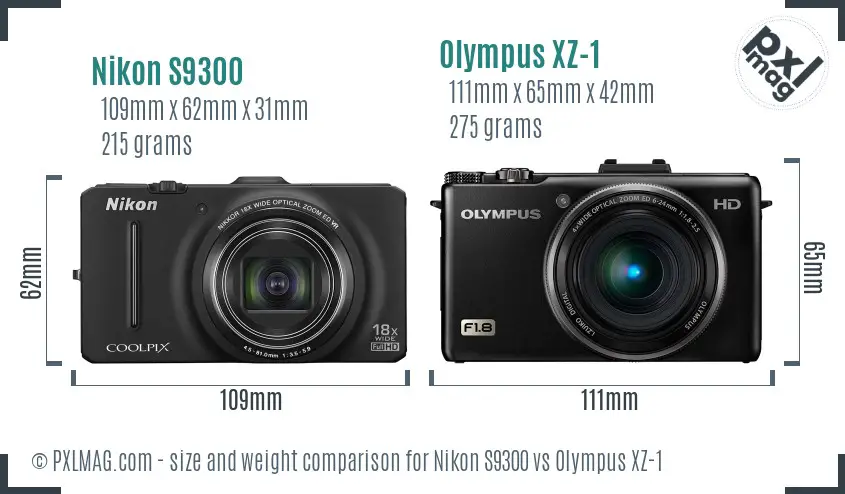 Nikon S9300 vs Olympus XZ-1 size comparison