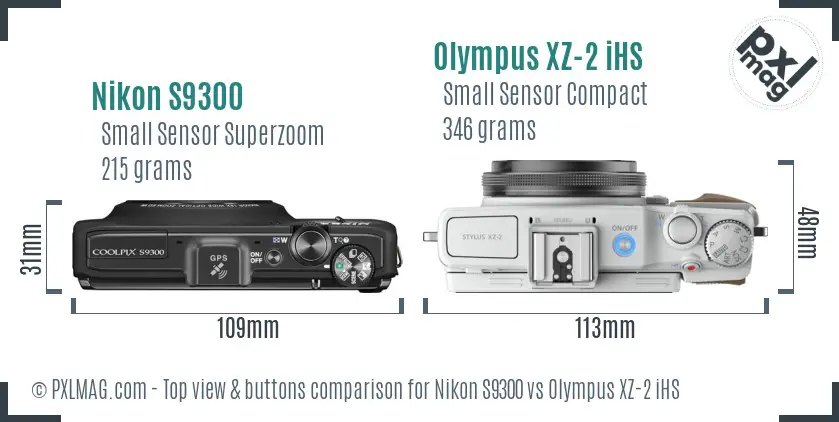 Nikon S9300 vs Olympus XZ-2 iHS top view buttons comparison