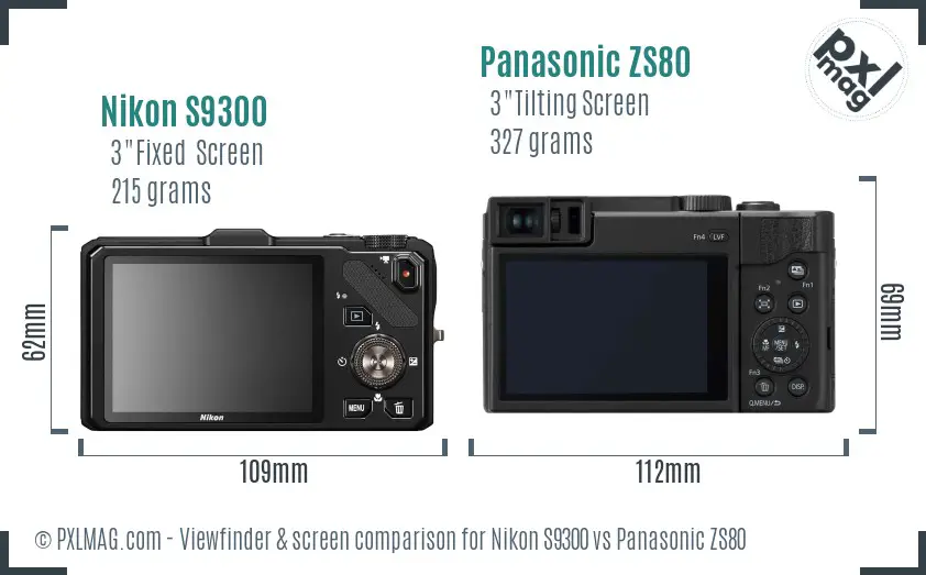 Nikon S9300 vs Panasonic ZS80 Screen and Viewfinder comparison