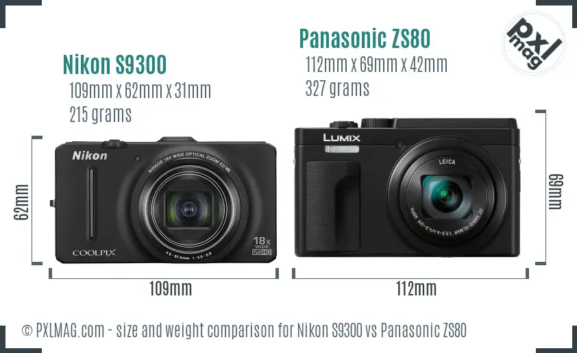 Nikon S9300 vs Panasonic ZS80 size comparison