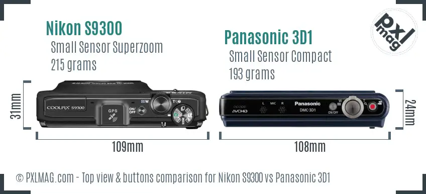 Nikon S9300 vs Panasonic 3D1 top view buttons comparison Nikon S9300 vs Panasonic 3D1 top view buttons comparison