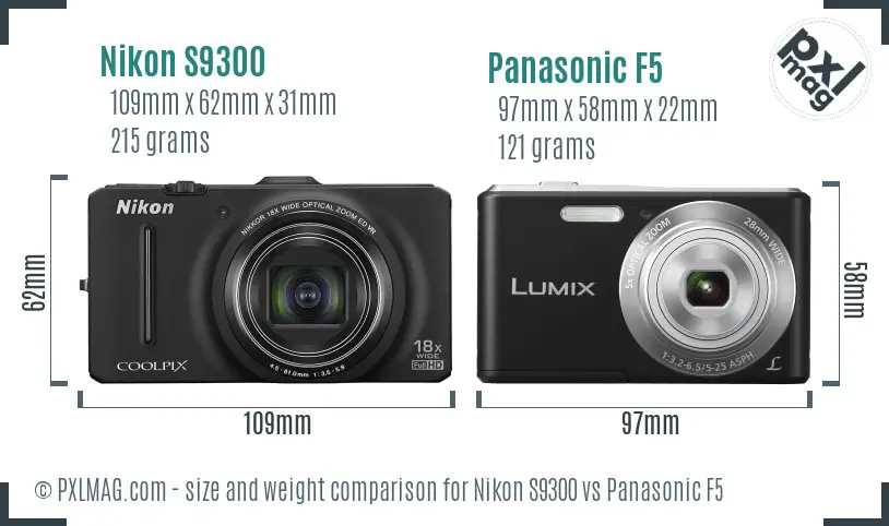 Nikon S9300 vs Panasonic F5 size comparison