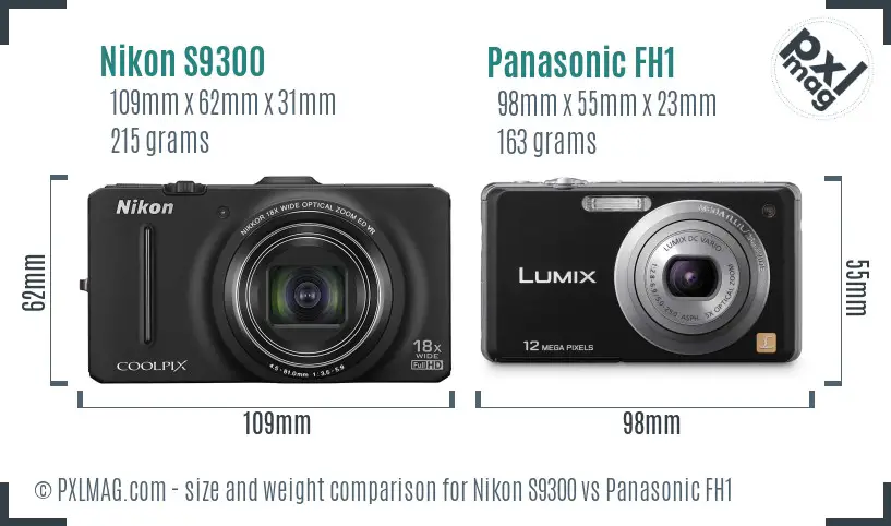 Nikon S9300 vs Panasonic FH1 size comparison