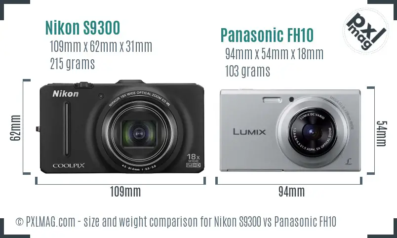 Nikon S9300 vs Panasonic FH10 size comparison Nikon S9300 vs Panasonic FH10 size comparison
