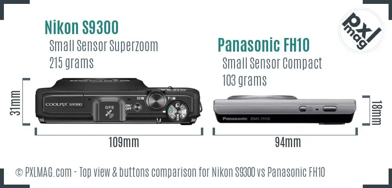 Nikon S9300 vs Panasonic FH10 top view buttons comparison Nikon S9300 vs Panasonic FH10 top view buttons comparison
