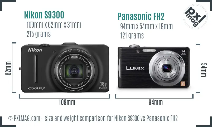 Nikon S9300 vs Panasonic FH2 size comparison