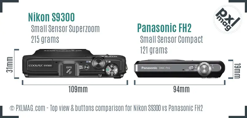 Nikon S9300 vs Panasonic FH2 top view buttons comparison