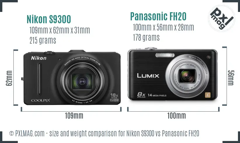 Nikon S9300 vs Panasonic FH20 size comparison
