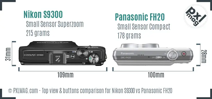 Nikon S9300 vs Panasonic FH20 top view buttons comparison