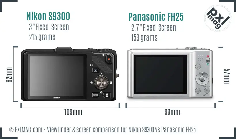 Nikon S9300 vs Panasonic FH25 Screen and Viewfinder comparison