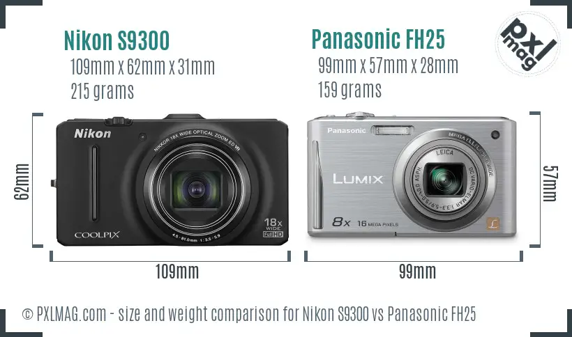 Nikon S9300 vs Panasonic FH25 size comparison Nikon S9300 vs Panasonic FH25 size comparison