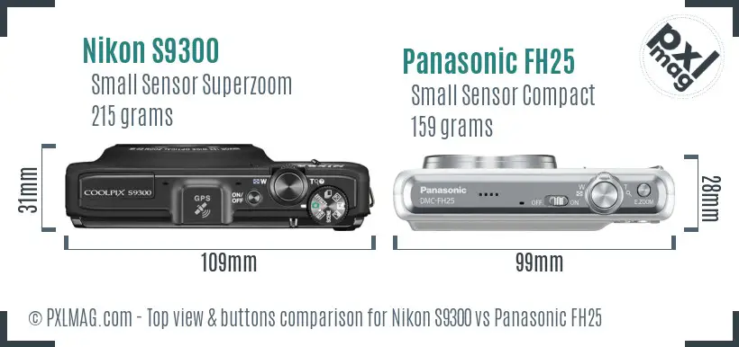 Nikon S9300 vs Panasonic FH25 top view buttons comparison