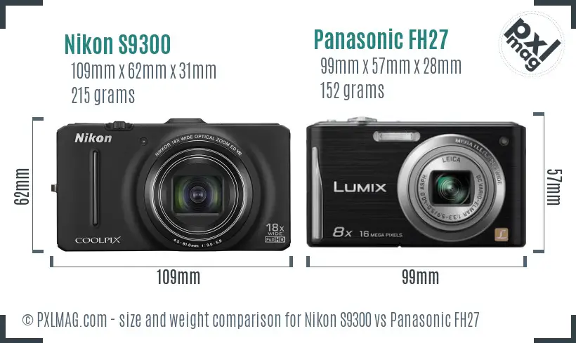 Nikon S9300 vs Panasonic FH27 size comparison