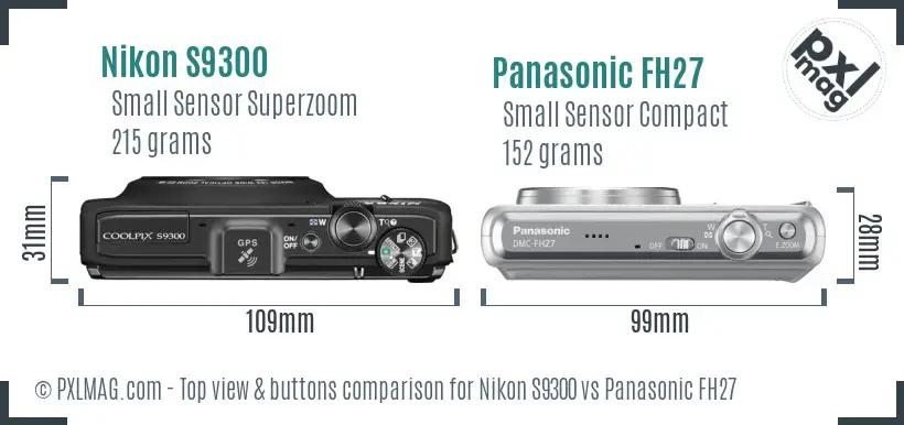 Nikon S9300 vs Panasonic FH27 top view buttons comparison