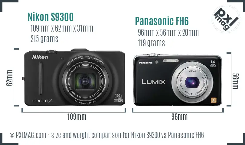 Nikon S9300 vs Panasonic FH6 size comparison