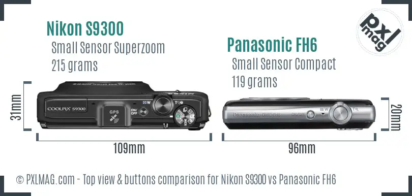 Nikon S9300 vs Panasonic FH6 top view buttons comparison