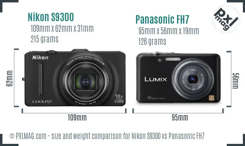 Nikon S9300 vs Panasonic FH7 size comparison