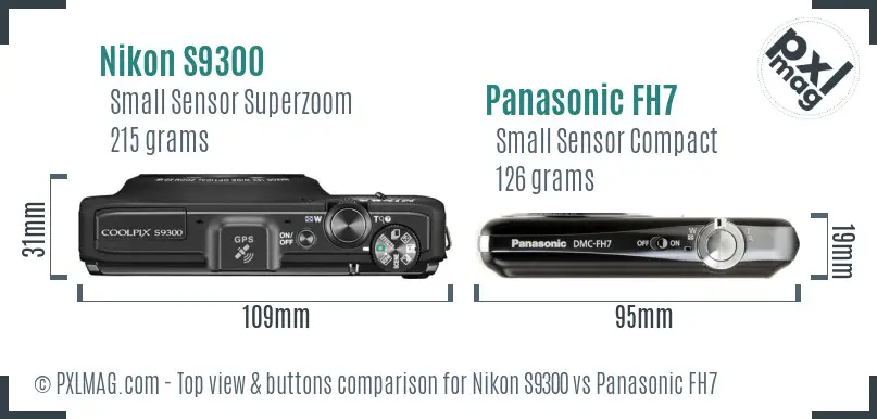Nikon S9300 vs Panasonic FH7 top view buttons comparison
