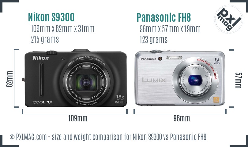 Nikon S9300 vs Panasonic FH8 size comparison