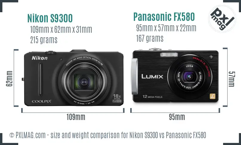 Nikon S9300 vs Panasonic FX580 size comparison