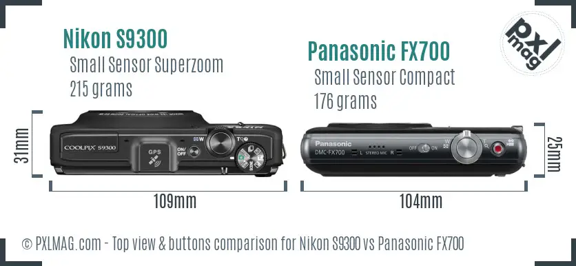 Nikon S9300 vs Panasonic FX700 top view buttons comparison Nikon S9300 vs Panasonic FX700 top view buttons comparison