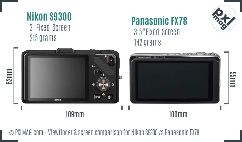 Nikon S9300 vs Panasonic FX78 Screen and Viewfinder comparison