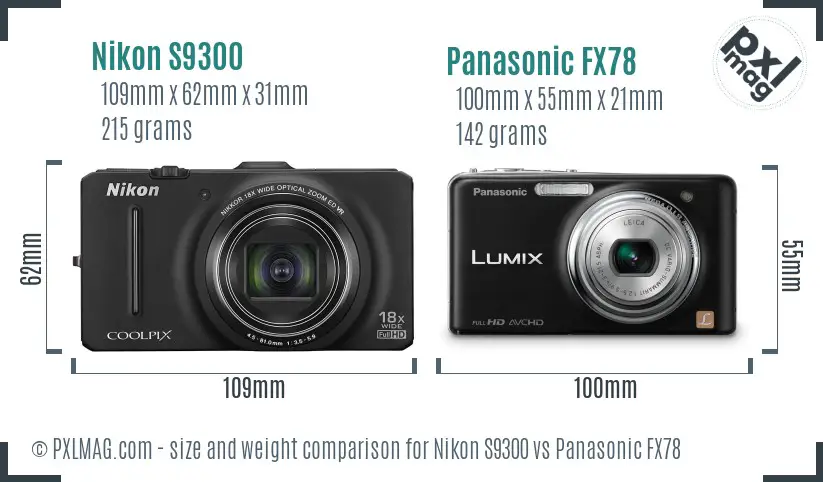 Nikon S9300 vs Panasonic FX78 size comparison