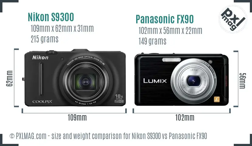 Nikon S9300 vs Panasonic FX90 size comparison