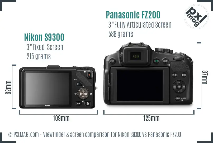 Nikon S9300 vs Panasonic FZ200 Screen and Viewfinder comparison