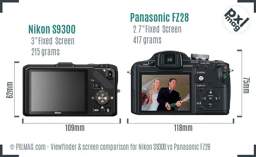 Nikon S9300 vs Panasonic FZ28 Screen and Viewfinder comparison