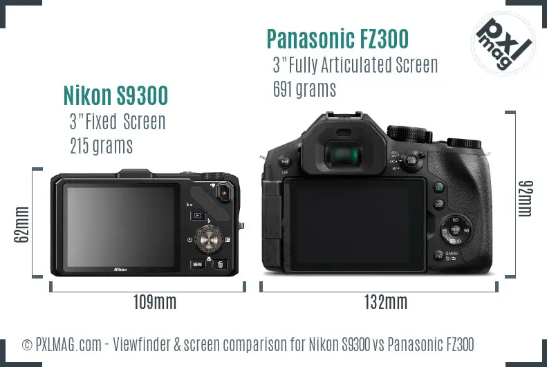 Nikon S9300 vs Panasonic FZ300 Screen and Viewfinder comparison