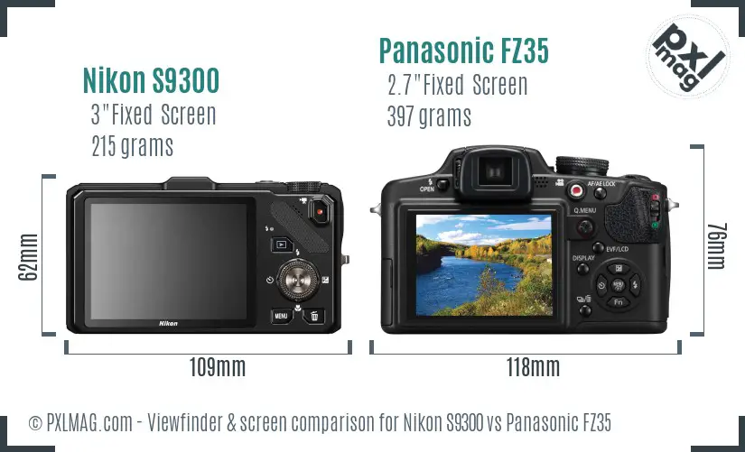 Nikon S9300 vs Panasonic FZ35 Screen and Viewfinder comparison