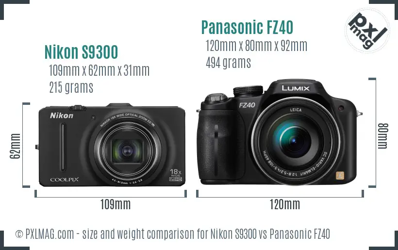 Nikon S9300 vs Panasonic FZ40 size comparison