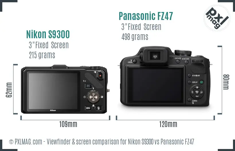 Nikon S9300 vs Panasonic FZ47 Screen and Viewfinder comparison
