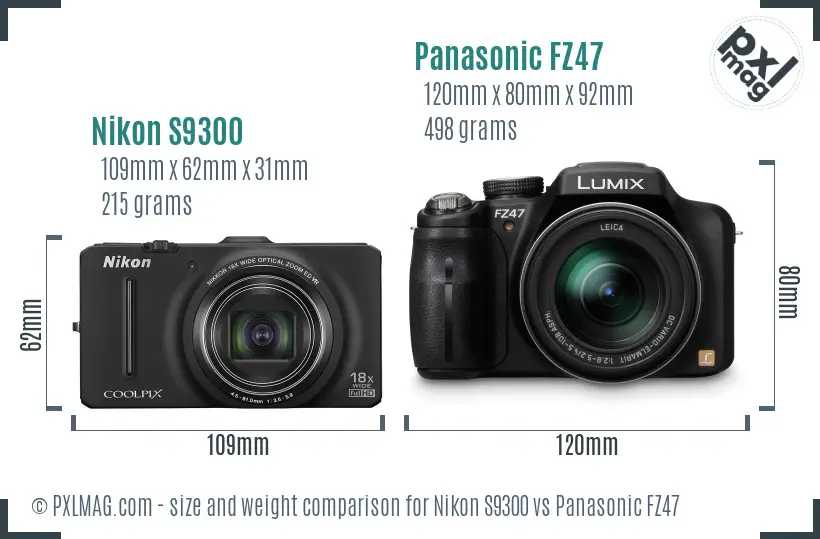 Nikon S9300 vs Panasonic FZ47 size comparison