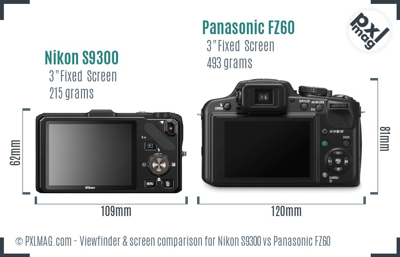 Nikon S9300 vs Panasonic FZ60 Screen and Viewfinder comparison